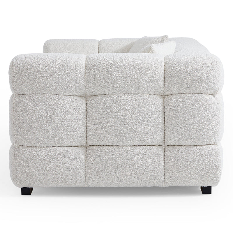 White Boucle Fabric Tufted Sofa Set