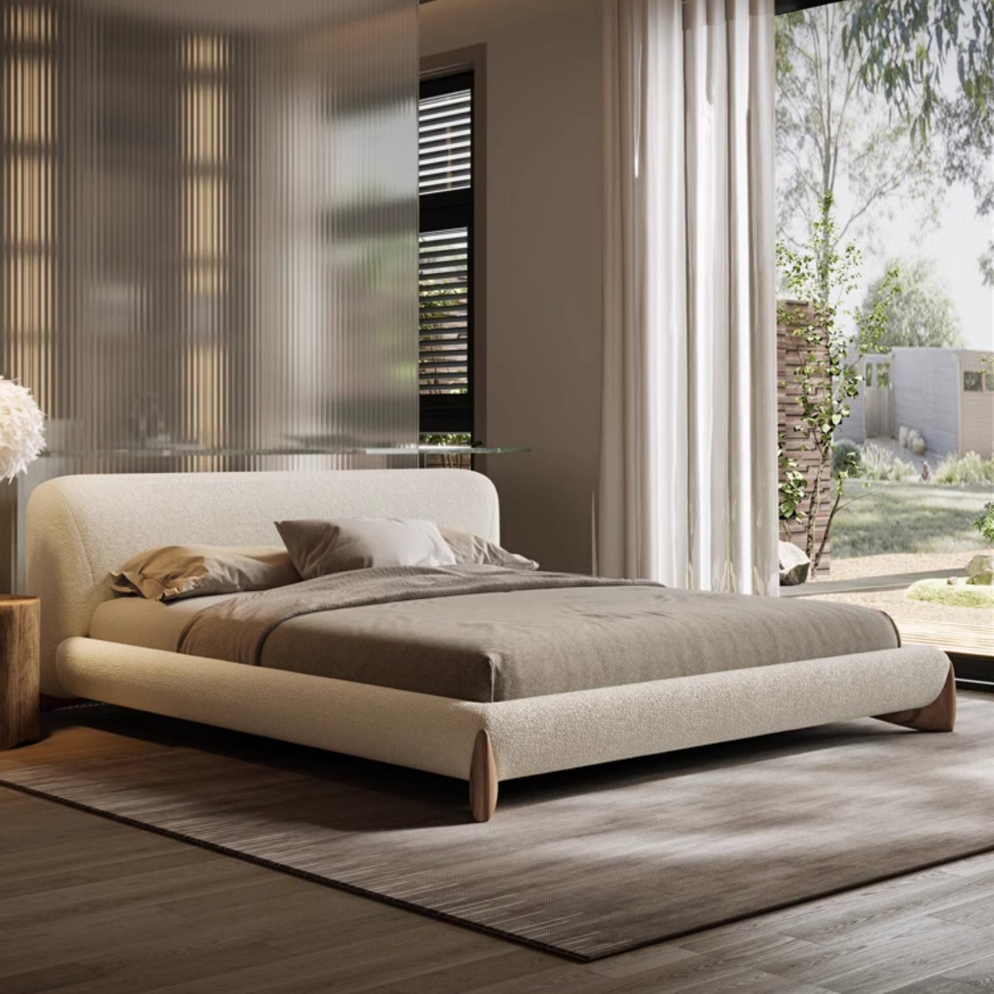 Simple modern design platform headboard queen king full size boucle bed