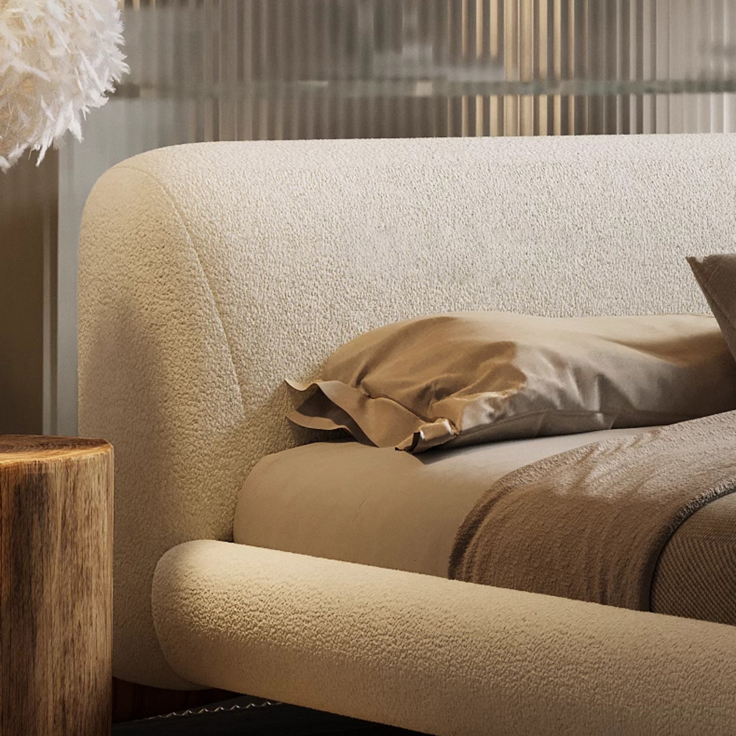 Simple modern design platform headboard queen king full size boucle bed