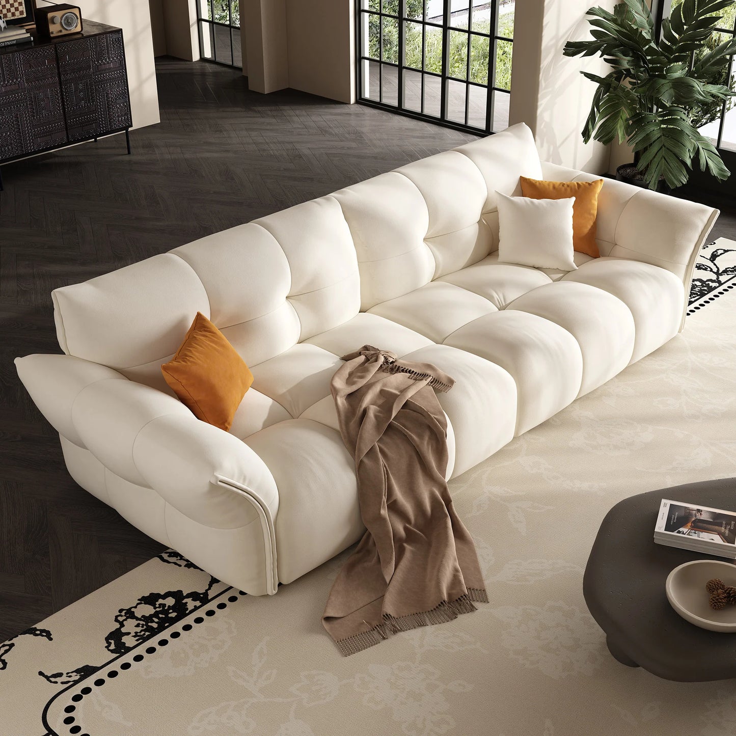 Modern style white fabric 4 seater sofa for home living room apartment