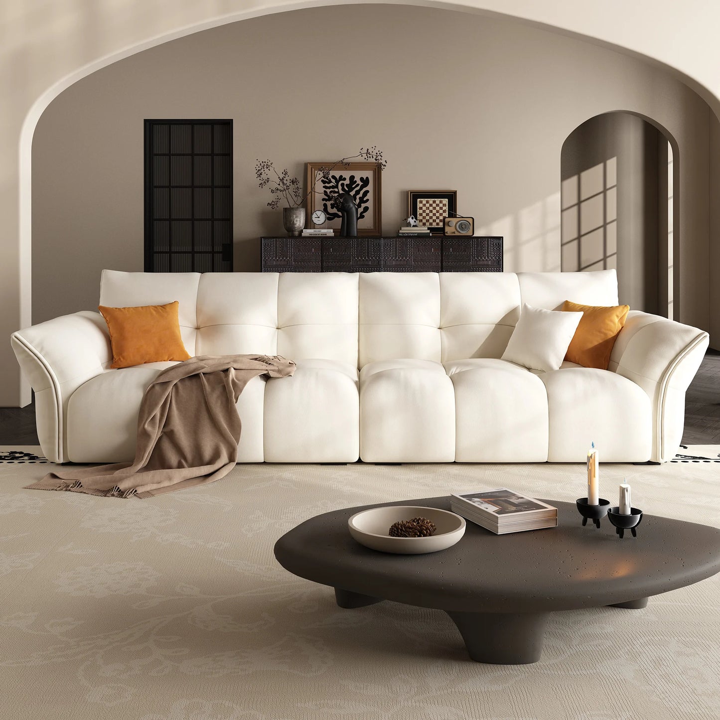 Modern style white fabric 4 seater sofa for home living room apartment