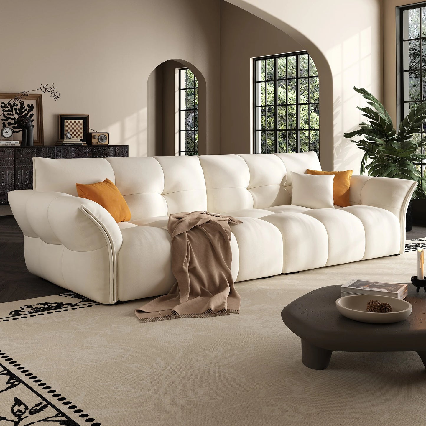 Modern style white fabric 4 seater sofa for home living room apartment