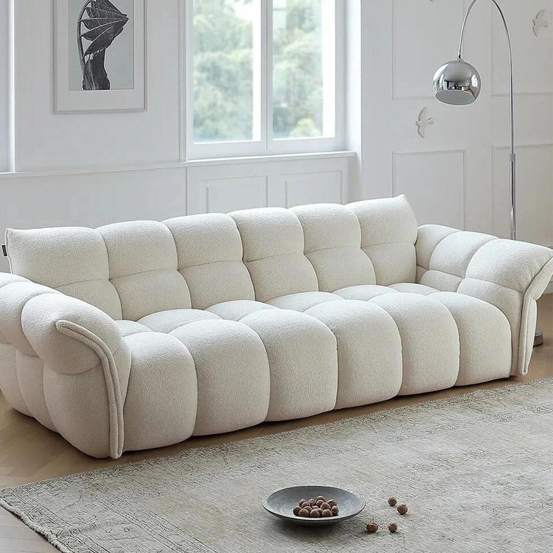 Modern style white fabric 4 seater sofa for home living room apartment
