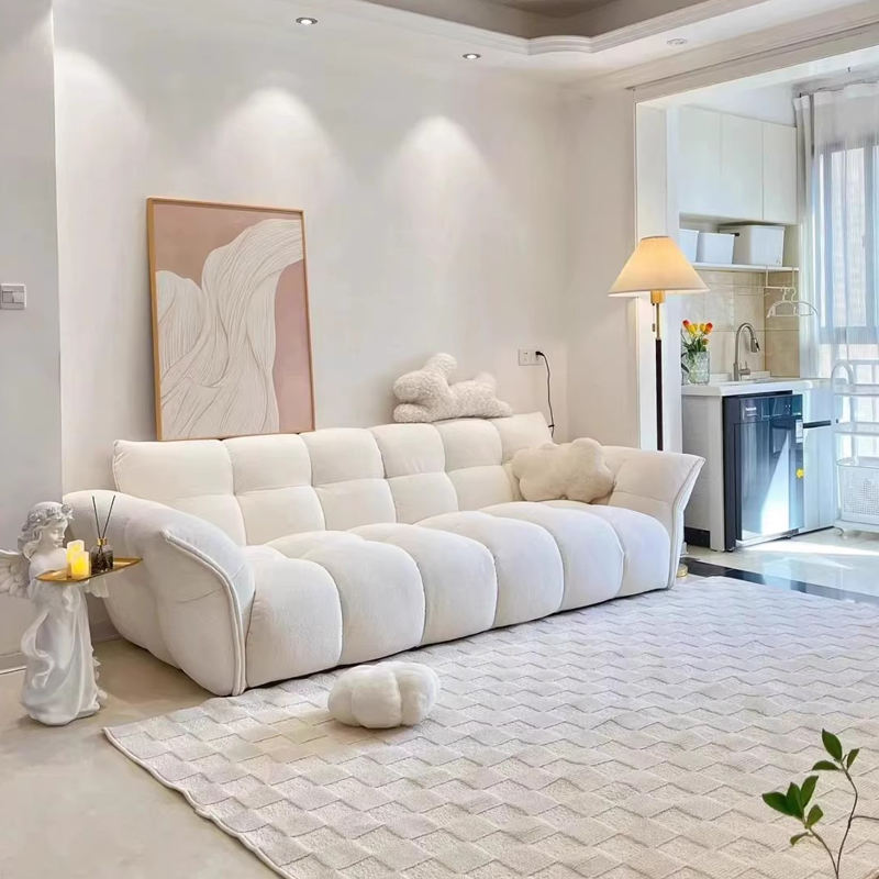 Modern style white fabric 4 seater sofa for home living room apartment
