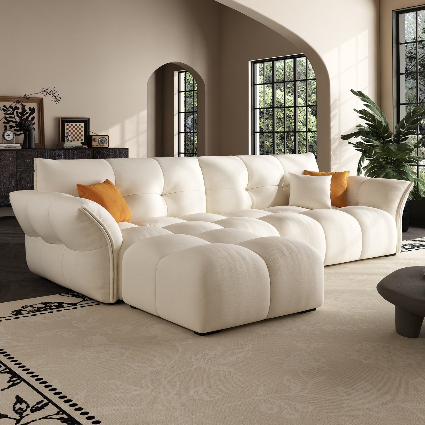 Bedroom living room soft deep cuddle modular white fabric 4 seater sofa with ottoman