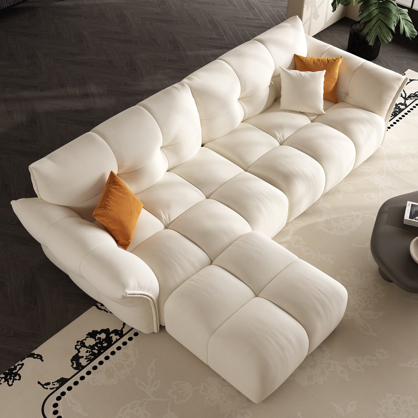 Bedroom living room soft deep cuddle modular white fabric 4 seater sofa with ottoman