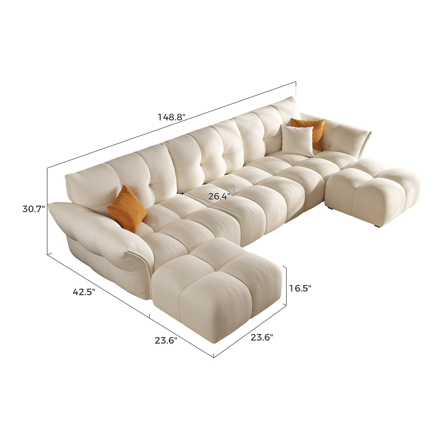 Lifestyle living furniture u shape modular 5 seater sofa with 2 ottomans