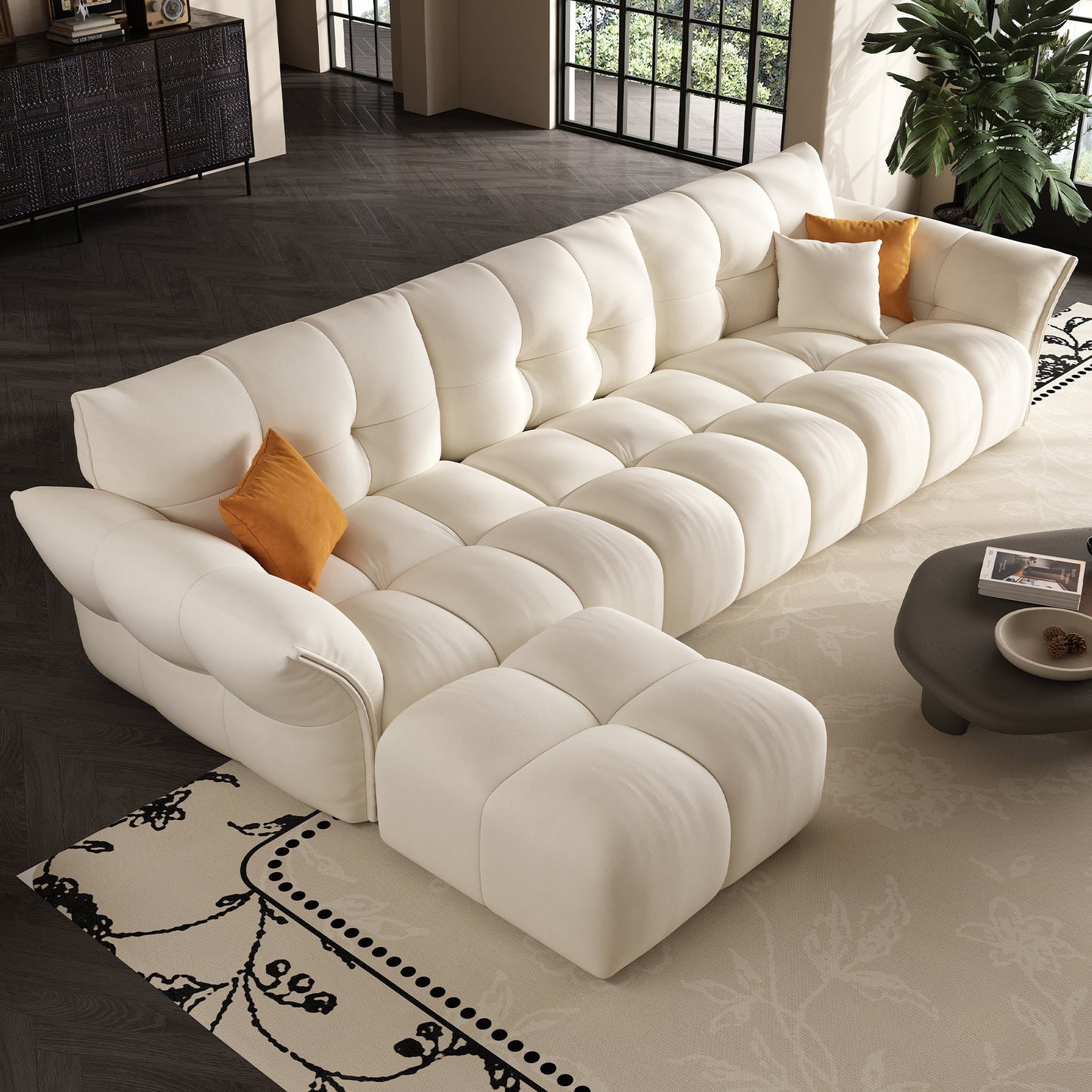 New modern sectional sleeper couch living room 5 seater sofa and ottoman for small space