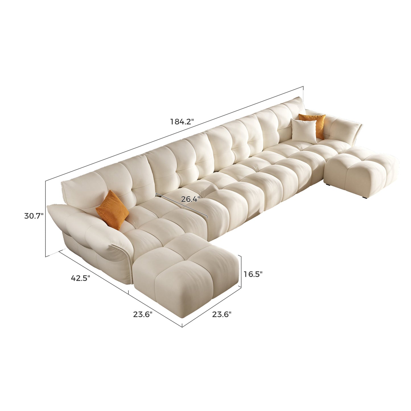 Modern bedroom u shape sectional corner 6 seater sofa with 2 ottomans
