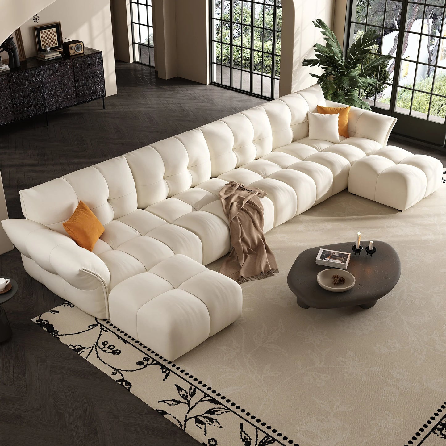 Modern bedroom u shape sectional corner 6 seater sofa with 2 ottomans