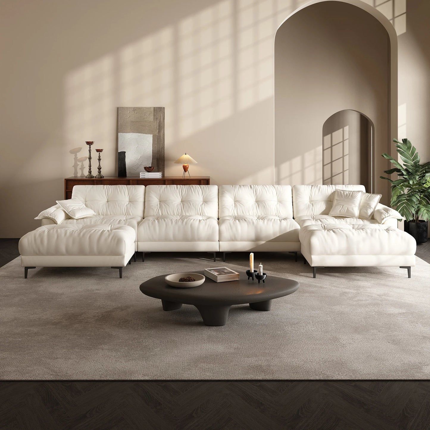 Sponge filled apartment living room modular 6 seater sofa and ottoman