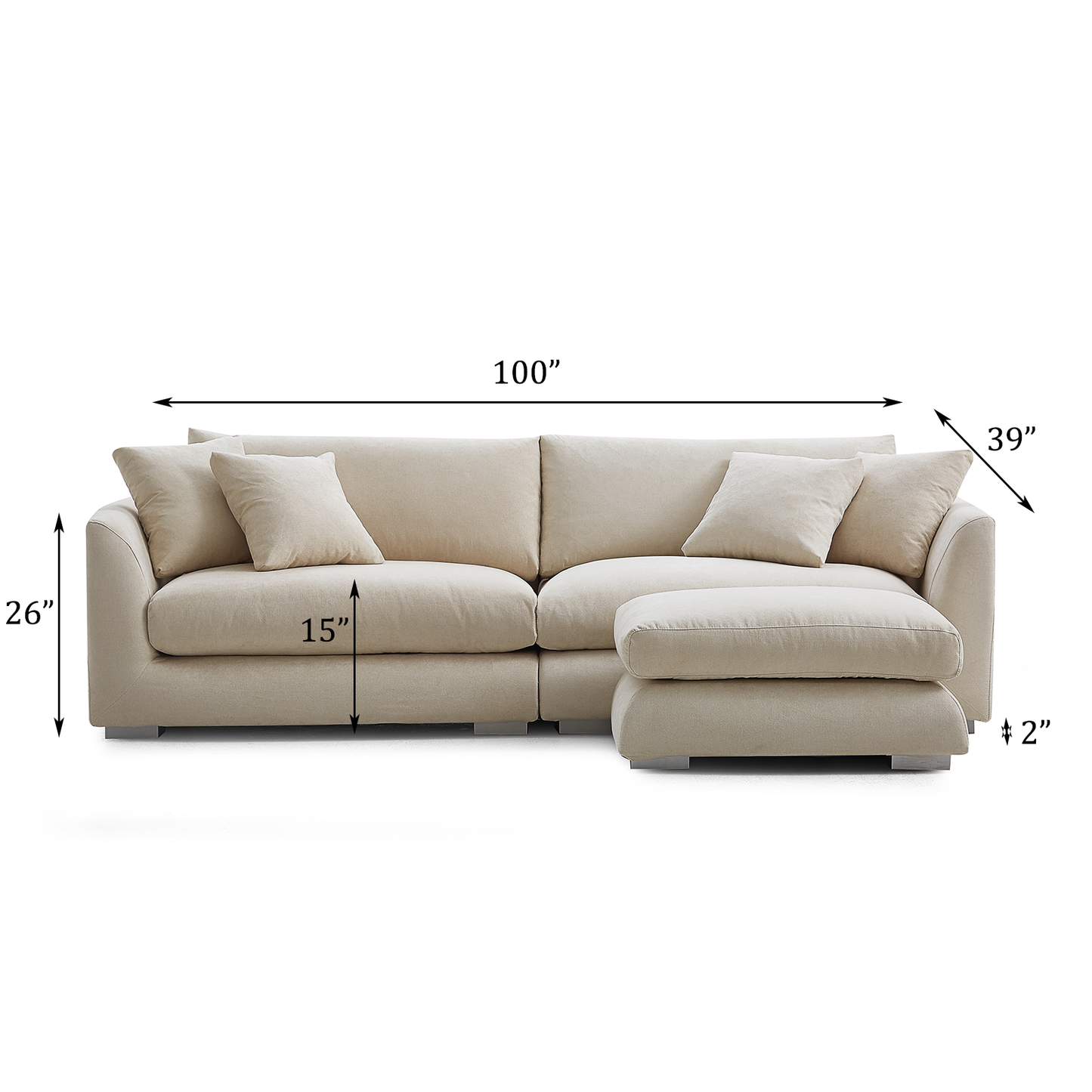 Aalto Fresh Beige 4 Seater Sofa with Ottoman