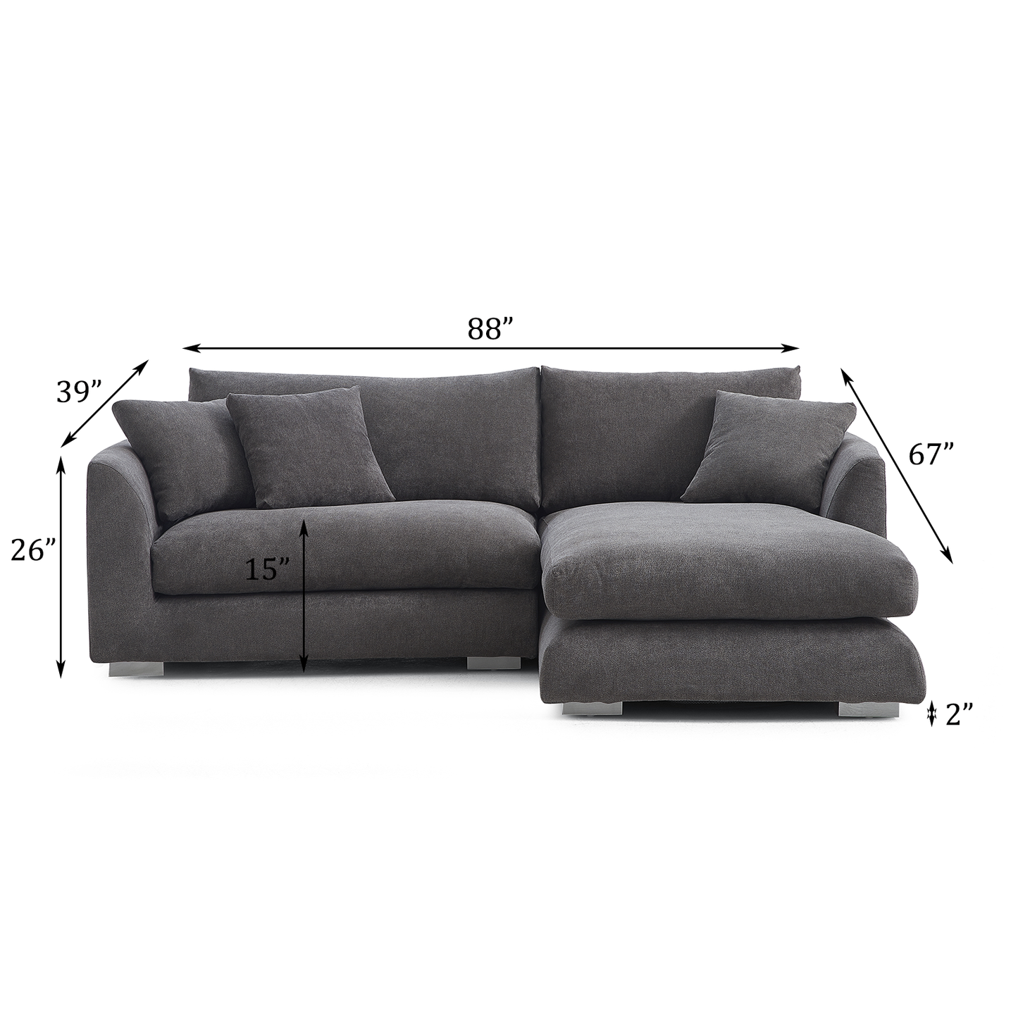 Aalto Fresh Grey Upholstered Fabric Sectional with Chaise Lounge