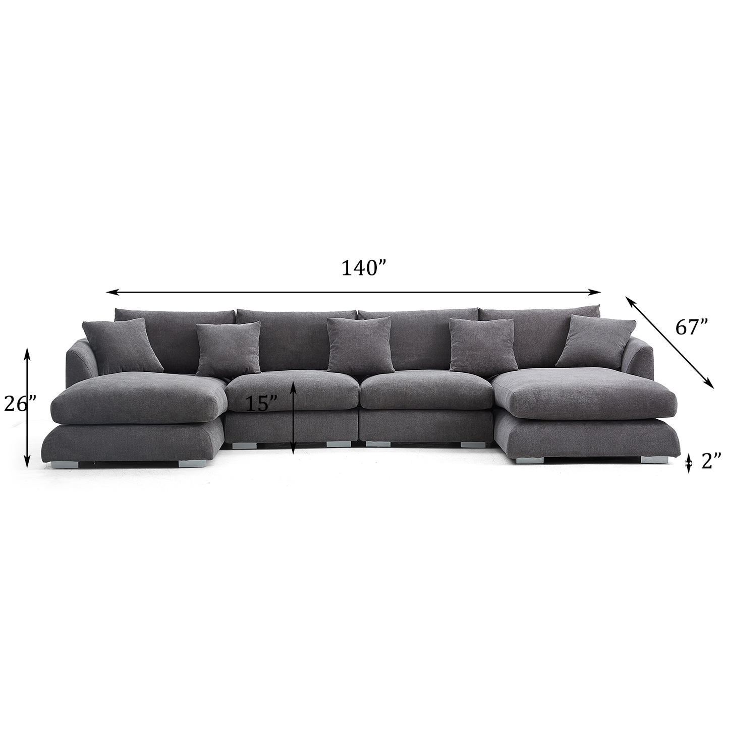 Aalto Fresh Grey Upholstered U-Shaped Sectional Sofa
