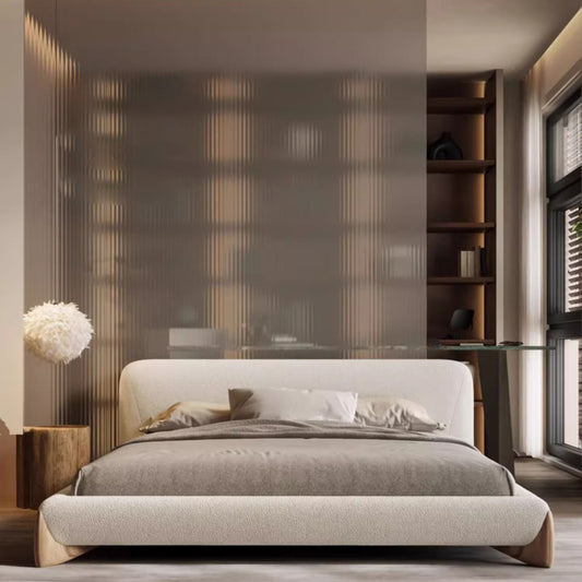 Simple modern design platform headboard queen king full size boucle bed