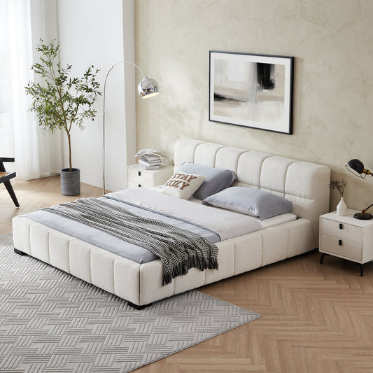 King queen modern bedroom furniture wooden bed frame with boucle headboard