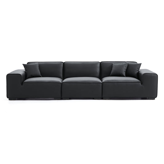 Modern style black genuine leather modular sofa