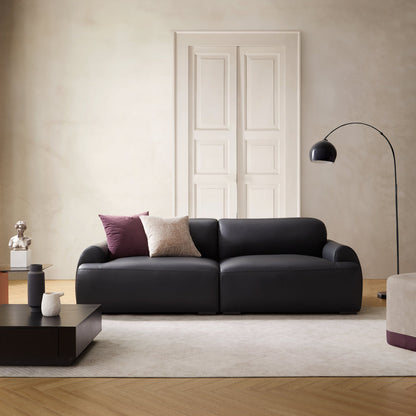 Home furniture office black genuine leather 4 seater sofa