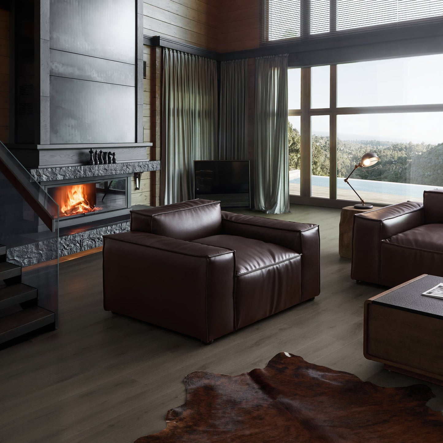 Classic interior design brown genuine leather single seater sofa