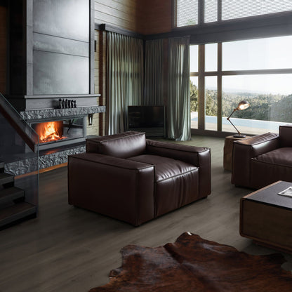 Classic interior design brown genuine leather single seater sofa