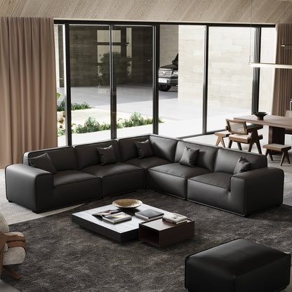 Modern style low arm modular black genuine leather corner sofa