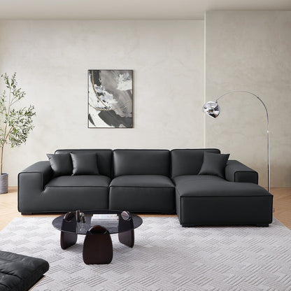 Black genuine leather L shape sectional sofa