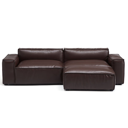 I-Shaped Soft Feather with Genuine Leather Blown Leather Sofa with Ottoman
