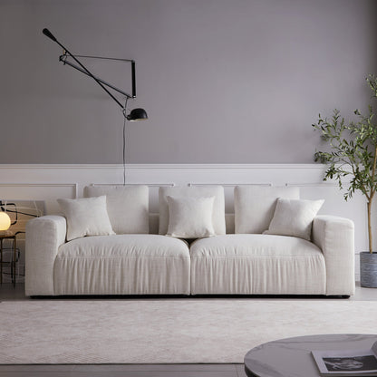 4-Seater White Linen Upholstery Modular Sofa