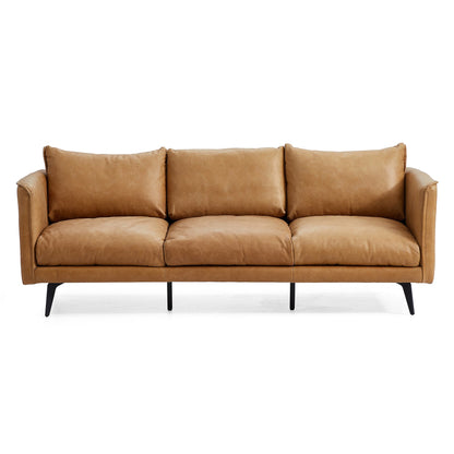 3 seater i shape brown top grain genuine leather feather couch