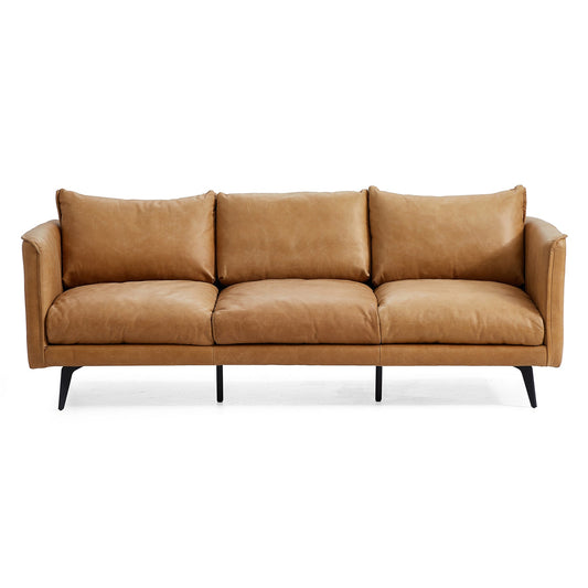 3 seater i shape brown top grain genuine leather feather couch