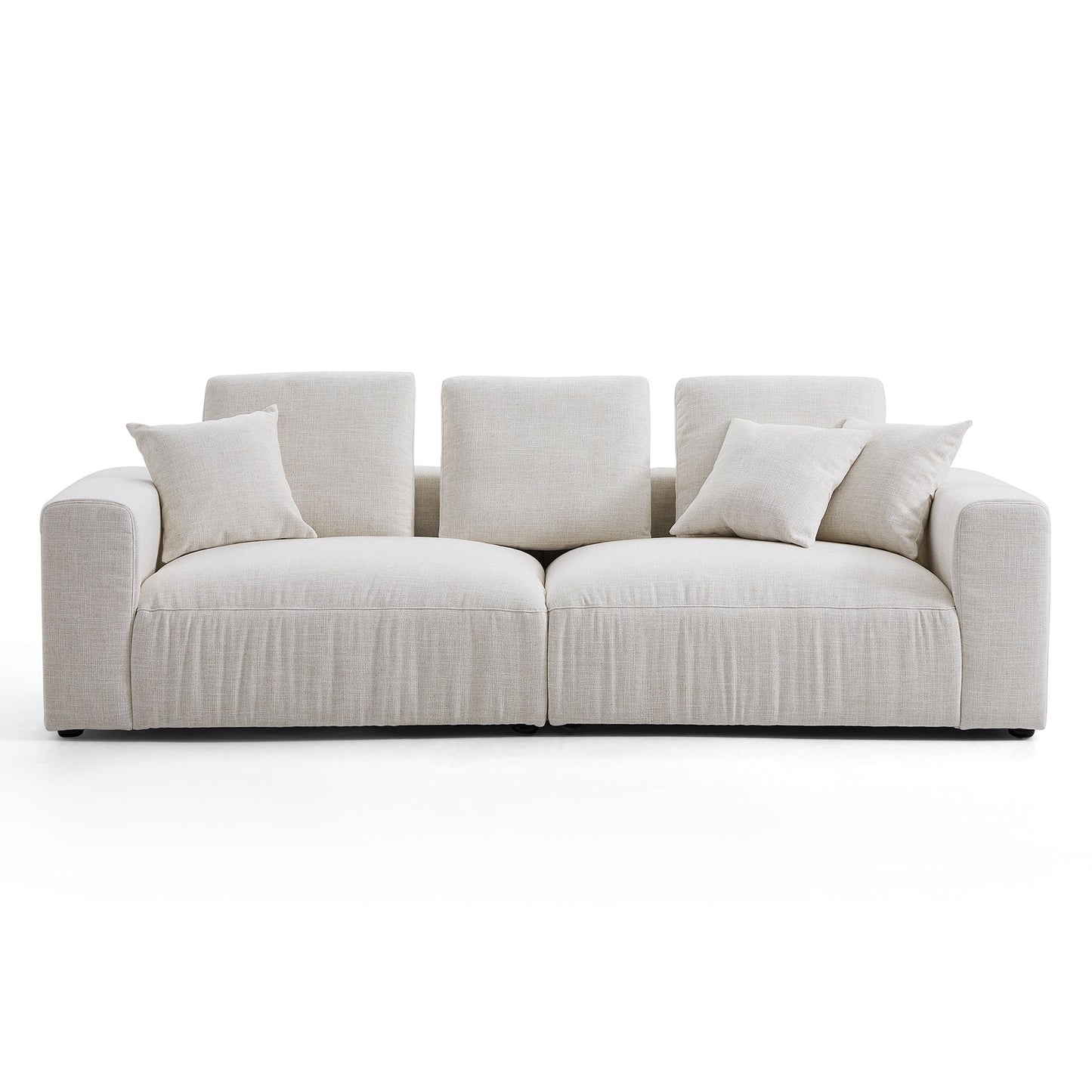 4-Seater White Linen Upholstery Modular Sofa