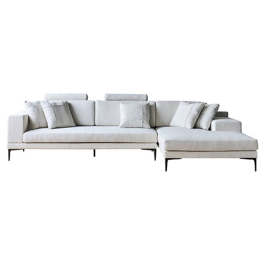 Beige fabric modular L shaped 3 seater sectional sofa