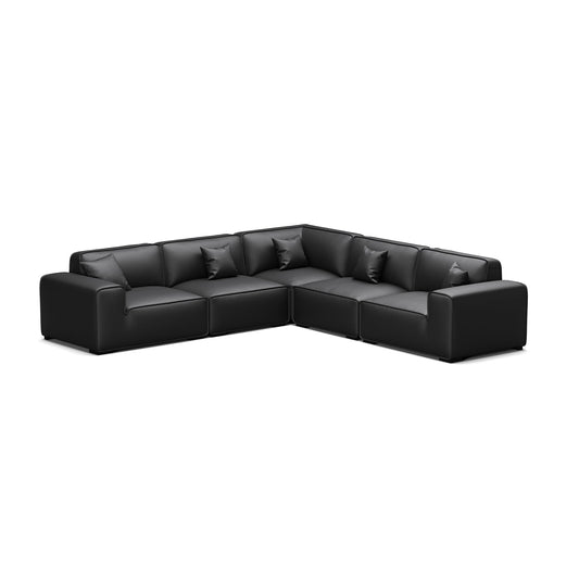 Modern style low arm modular black genuine leather corner sofa