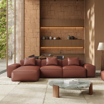 Brown Genuine Leather L Shape Sectional Sofa