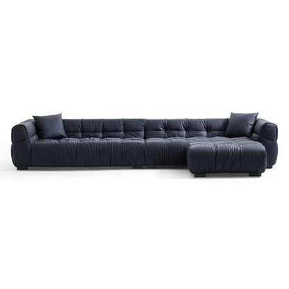 Comfortable puff black hi tech fabric sofa and ottoman