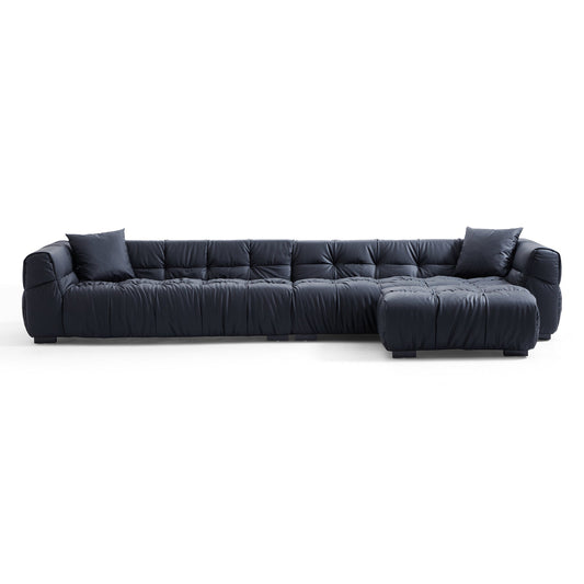 Comfortable puff black hi tech fabric sofa and ottoman