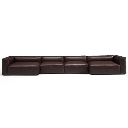 Dark brown real genuine leather sectional u shape sofa