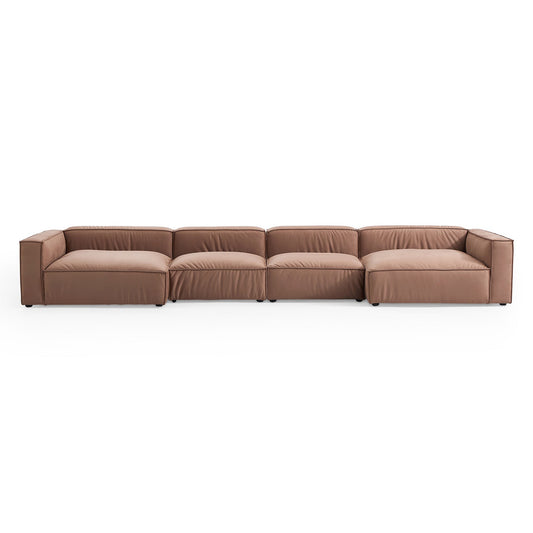 Brown Fabric Modern U-Shaped Sofa Bed Wooden Frame Sofa