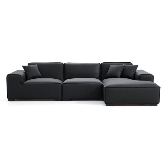 Black genuine leather L shape sectional sofa