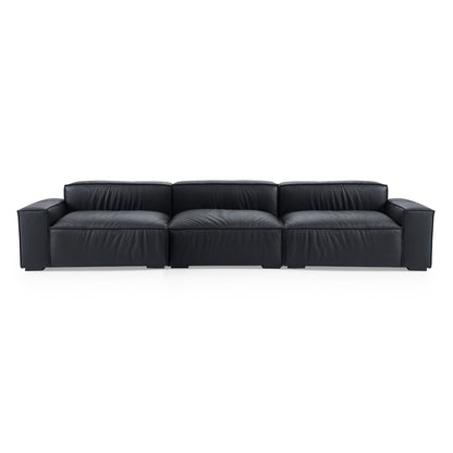 Low back black genuine leather extra large designer sofa