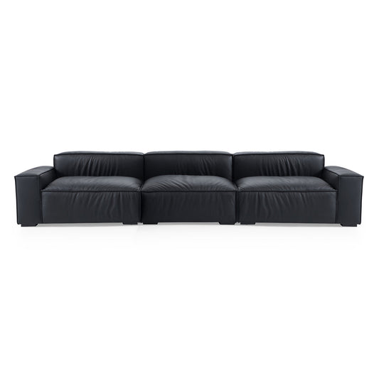 Low back black genuine leather extra large designer sofa