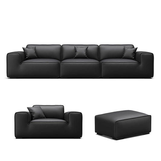 Modern modular natural black leather sofa sets