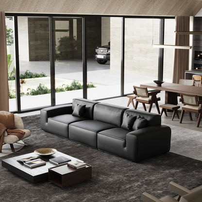 Modern style black genuine leather modular sofa