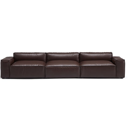 I-Shaped 4-Seater Genuine Leather Modular Sofa with Wide Sofa Cushion
