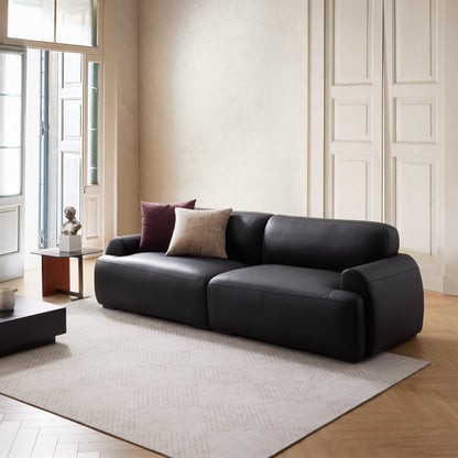 Home furniture office black genuine leather 4 seater sofa