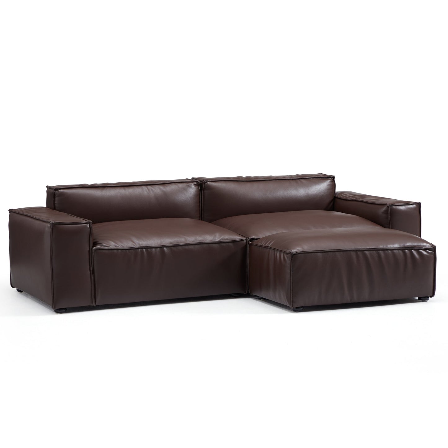I-Shaped Soft Feather with Genuine Leather Blown Leather Sofa with Ottoman