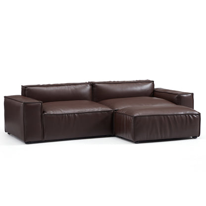 I-Shaped Soft Feather with Genuine Leather Blown Leather Sofa with Ottoman