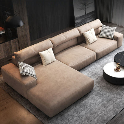 Hi-tech fabric brown chaise l shape sectional sofa
