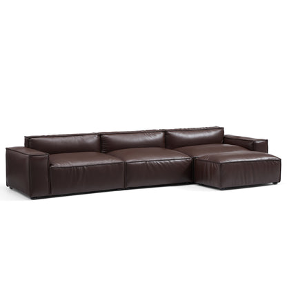 I-Shaped Soft Feather with Genuine Leather Blown Leather Sofa with Ottoman