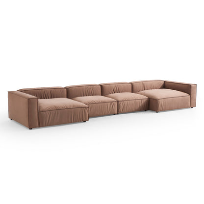 Brown Fabric Modern U-Shaped Sofa Bed Wooden Frame Sofa